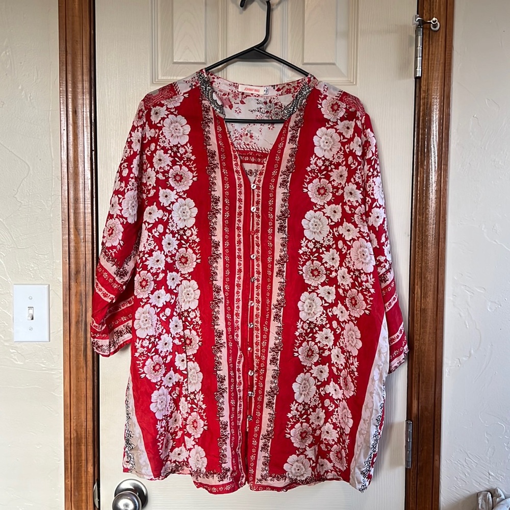 Johnny Was Zoi Button Down SILK blouse- Size XL